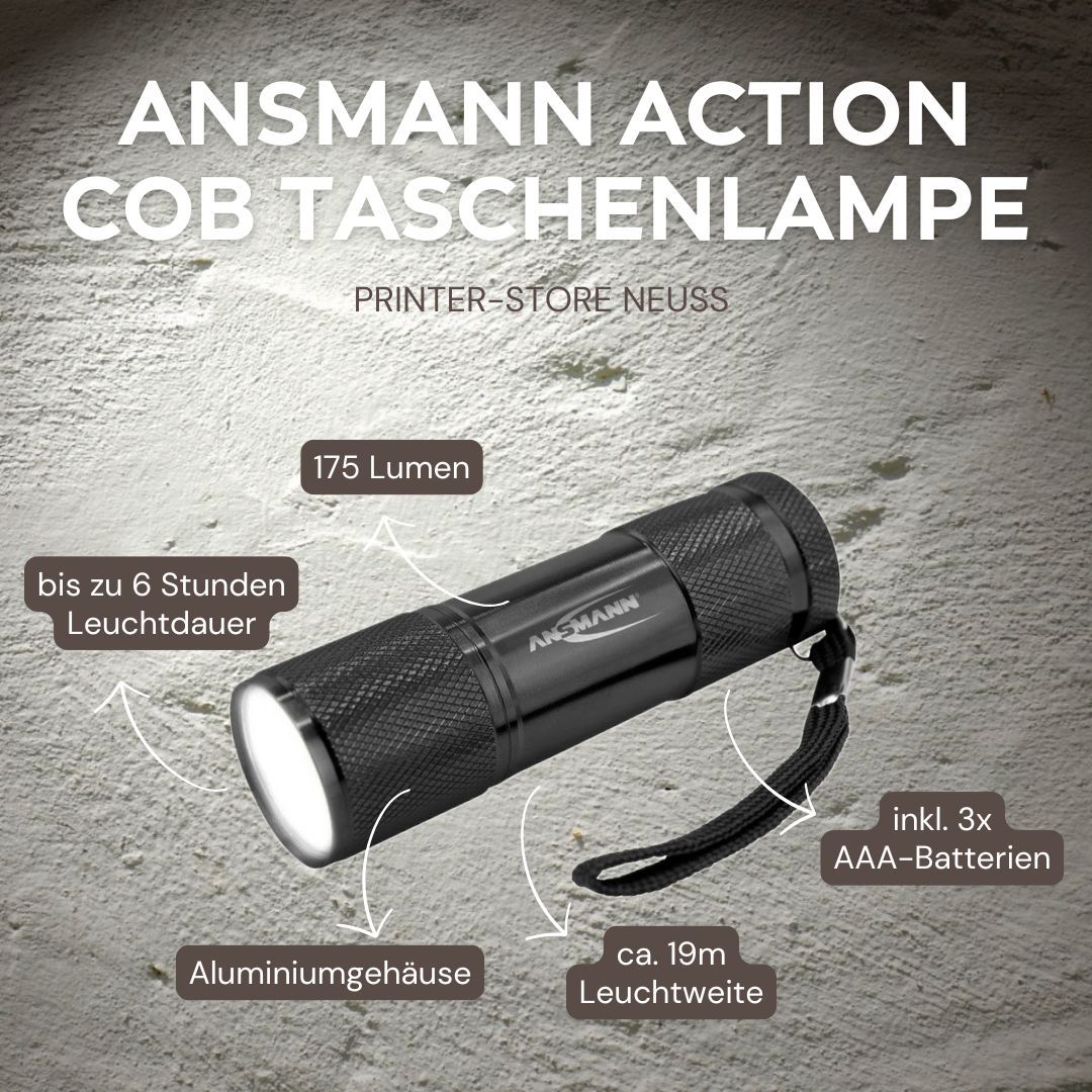 🔦Ansmann COB LED Taschenlampe Kompakte und helle Lampe für den alltäglichen Gebrauch. 8,95€