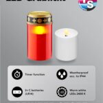 LED-Grablicht mit Timer, rot oder weiß - Batteriebetrieben (2x C/LR14) Für den Innen- und Außenbereich (IP44) Mit On-/Off-Schalter und 6 Std. Timerfunktion, leuchtet mit einem Satz Batterien bis zu 6 Monate lang. 5,50€