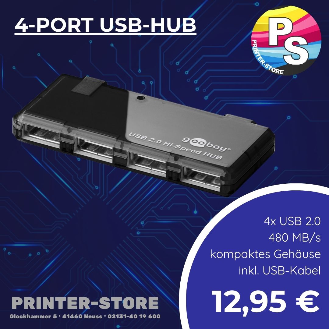 💻 Goobay USB 2.0 - Hub - Der passive USB Hub erweitert einen einzelnen USB-A-Geräteport auf vier Ports.