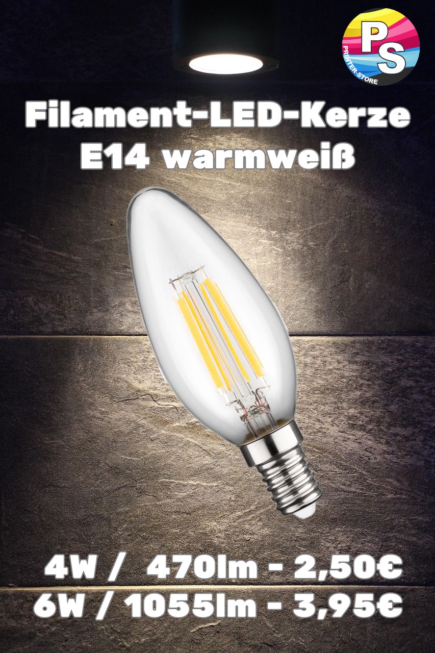 Filament LED Kerze warmweiß mit E14 Fassung