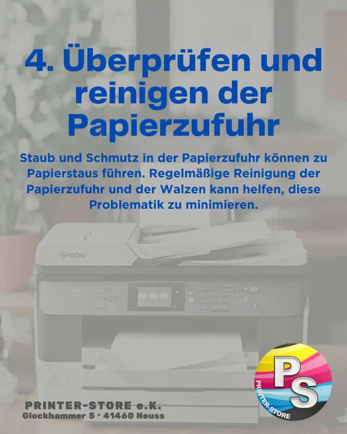 Sauberes Papier nach jeder Prüfung und Reinigung des Papierfachs minimiert Papierstau. Regelmäßiges Entfernen von Staub und Verunreinigungen sorgt für einen reibungslosen Druckbetrieb und verlängert die Lebensdauer Ihrer Bürogeräte.